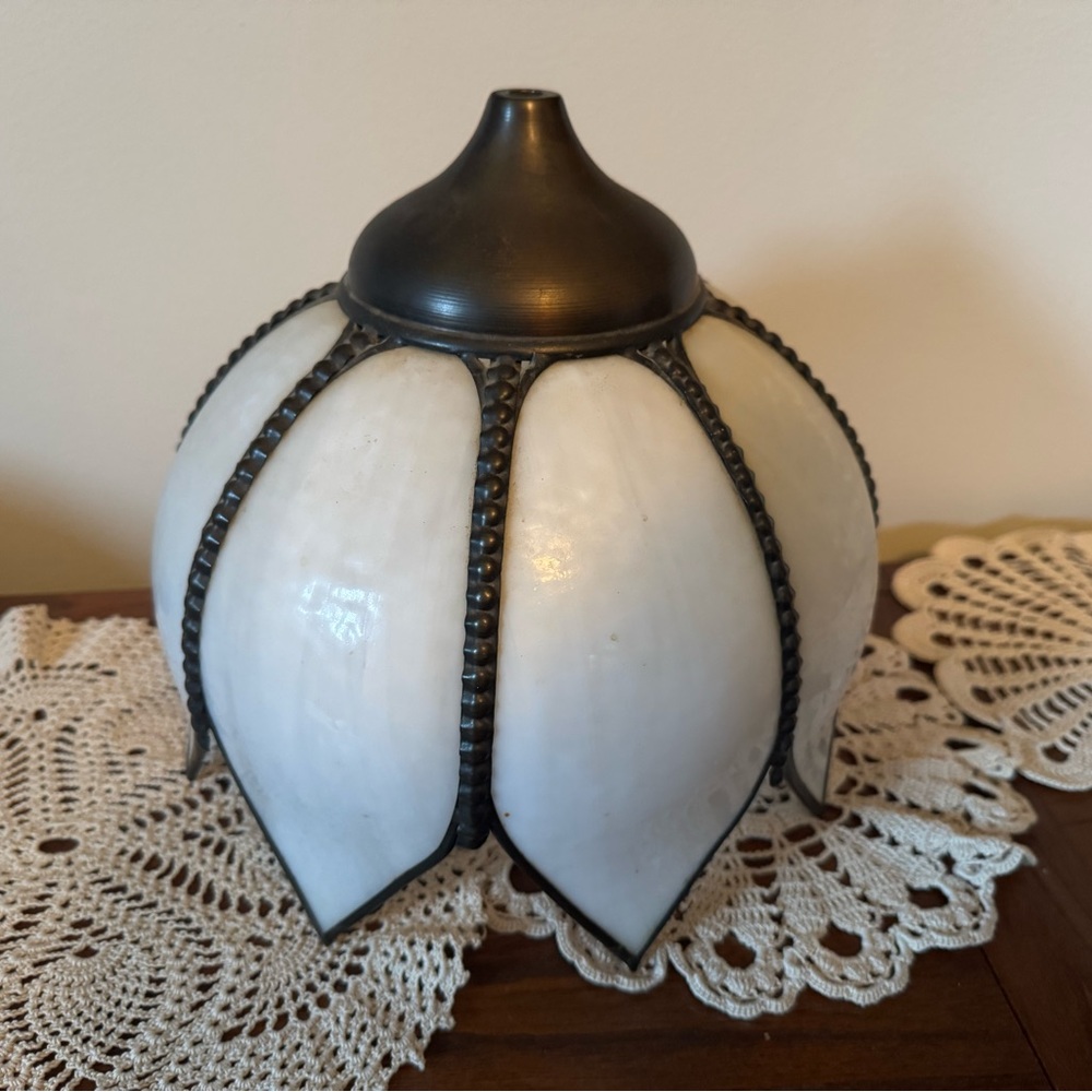 Vintage White and Brass Slag Glass Petal pendant